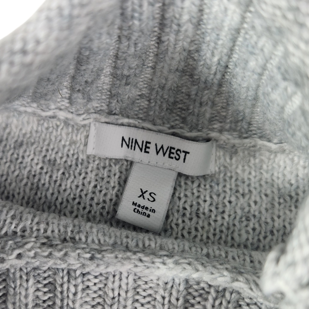 Nine West Women's XS Gray White Mixed Animal Print Mock Neck Leopard Sweater - Picture 8 of 11